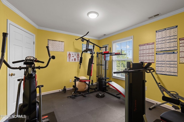 exercise area with ornamental molding