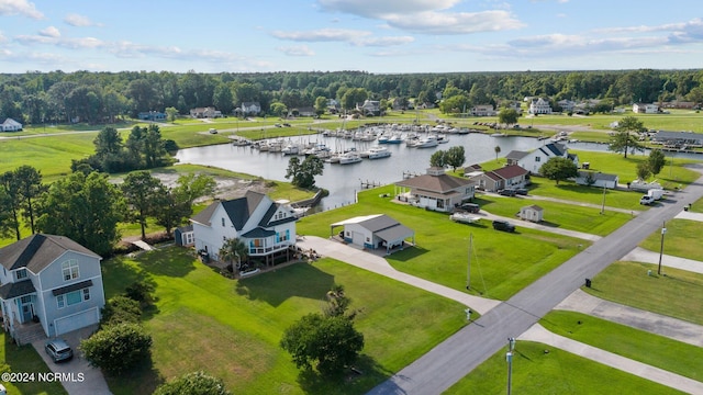 bird's eye view featuring a water view