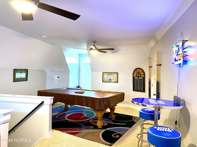 office with ceiling fan and billiards