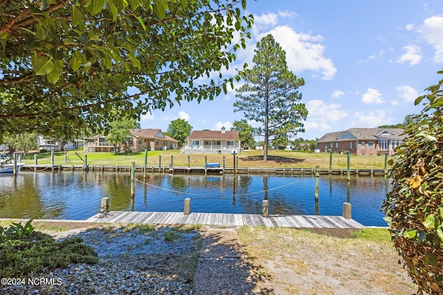 dock area with a water view