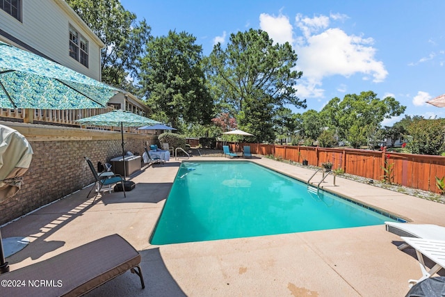 view of swimming pool featuring a patio area