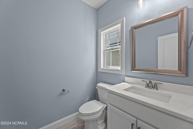 bathroom featuring vanity, toilet, and wood-type flooring