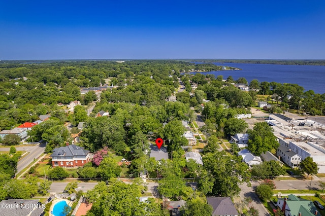 drone / aerial view featuring a water view