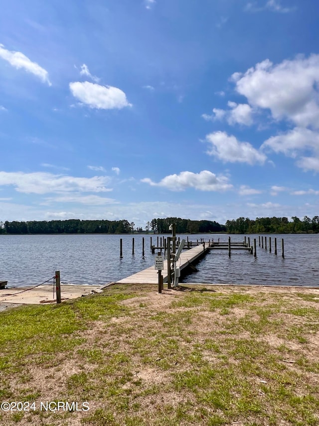 view of dock with a water view