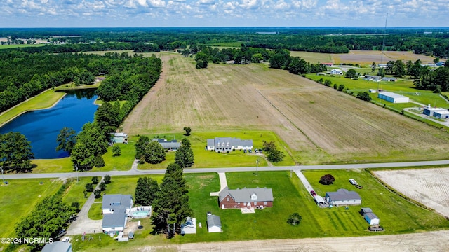 aerial view featuring a water view and a rural view