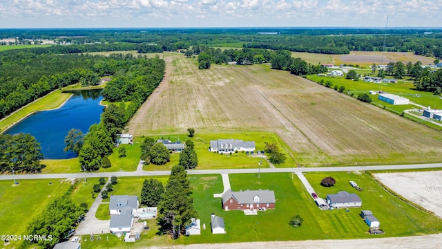 aerial view featuring a water view and a rural view