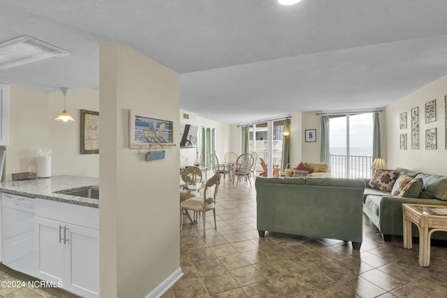 living room with sink