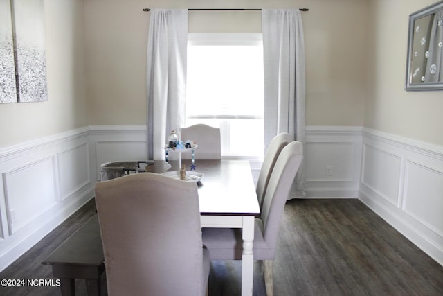 dining area featuring dark wood-type flooring