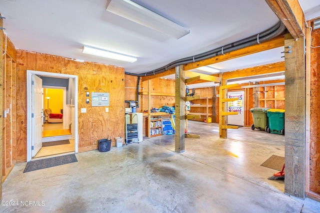 basement with wood walls