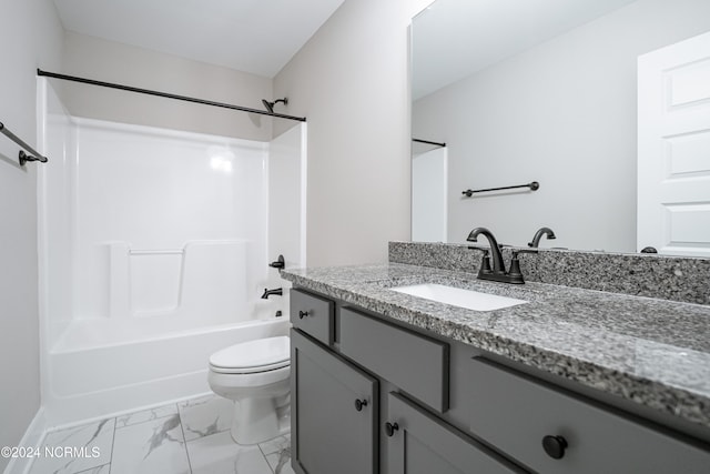 full bathroom featuring vanity, toilet, and bathing tub / shower combination