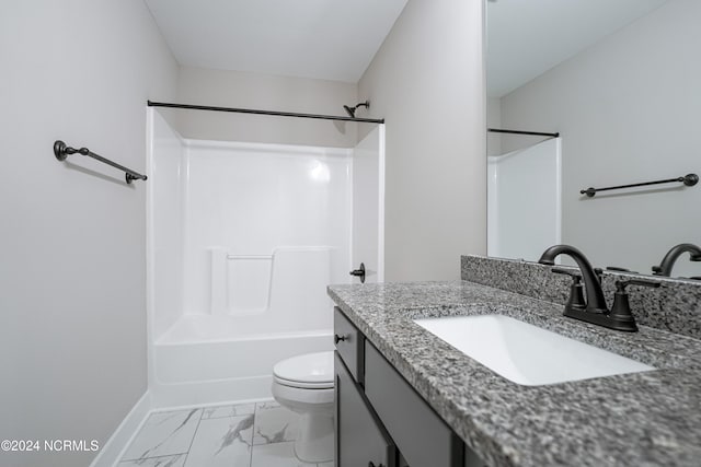 full bathroom featuring vanity, shower / bathing tub combination, and toilet