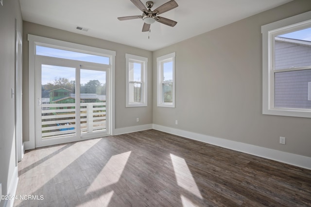 unfurnished room with ceiling fan and light hardwood / wood-style floors