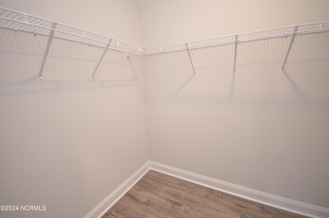 walk in closet with wood finished floors