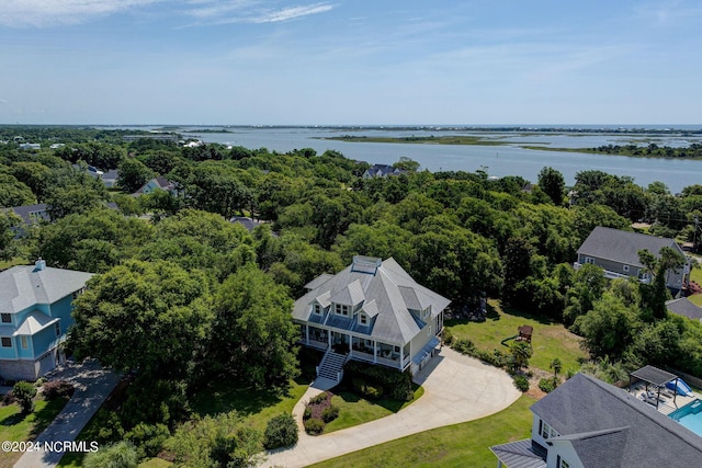 aerial view with a water view