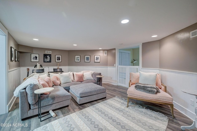 living room with hardwood / wood-style floors