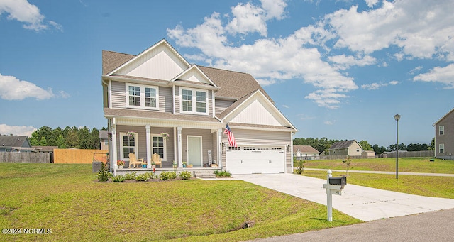 craftsman-style house with a front yard and covered porch