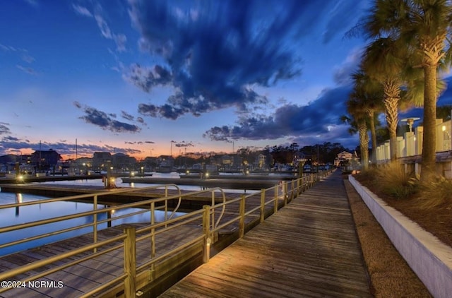 dock area featuring a water view