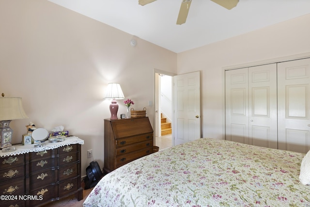 bedroom with a closet and ceiling fan