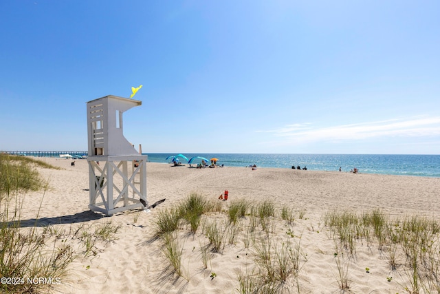 view of water feature featuring a beach view