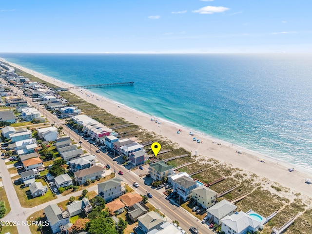 aerial view featuring a beach view and a water view