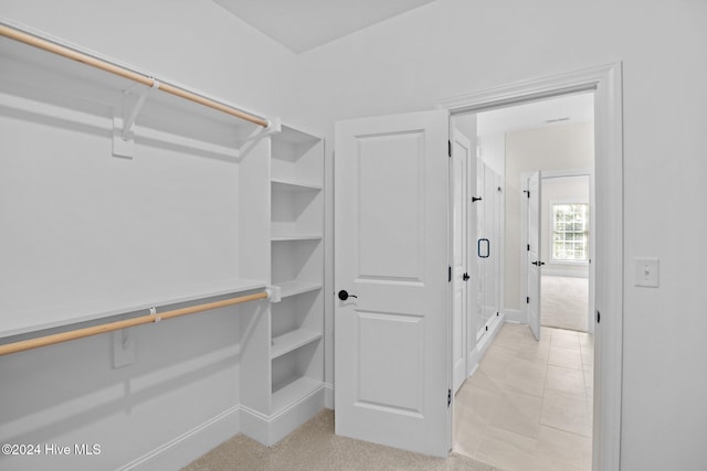 spacious closet with light colored carpet