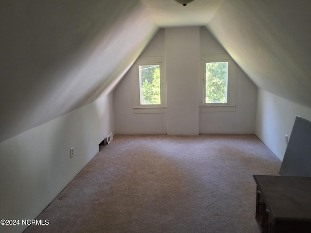 bonus room featuring light colored carpet and vaulted ceiling