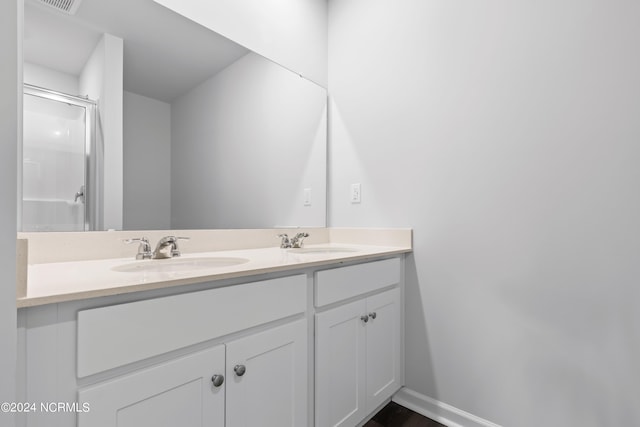 bathroom with vanity and walk in shower