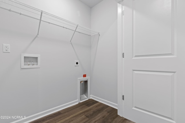 clothes washing area featuring dark hardwood / wood-style flooring, hookup for a washing machine, and hookup for an electric dryer