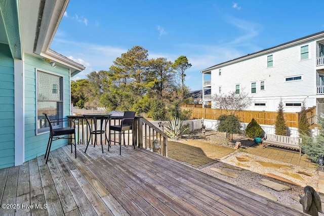 deck with a fenced backyard