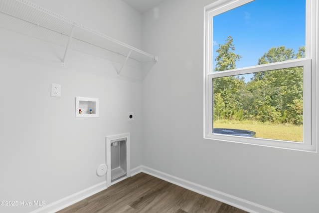 washroom featuring electric dryer hookup, hookup for a washing machine, and dark hardwood / wood-style floors