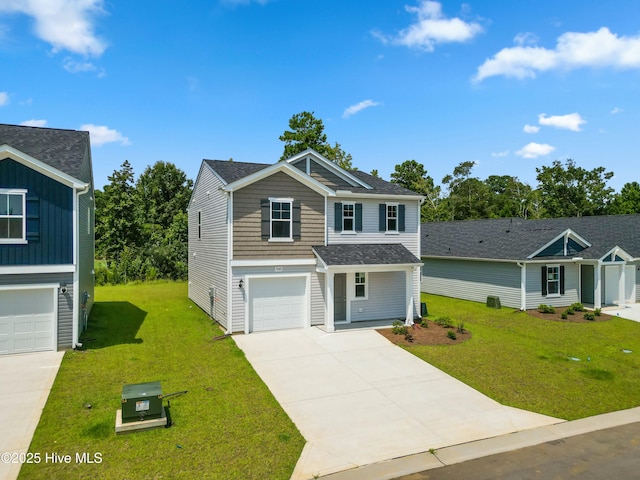 view of front facade featuring a garage and a front yard