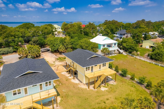 bird's eye view featuring a water view