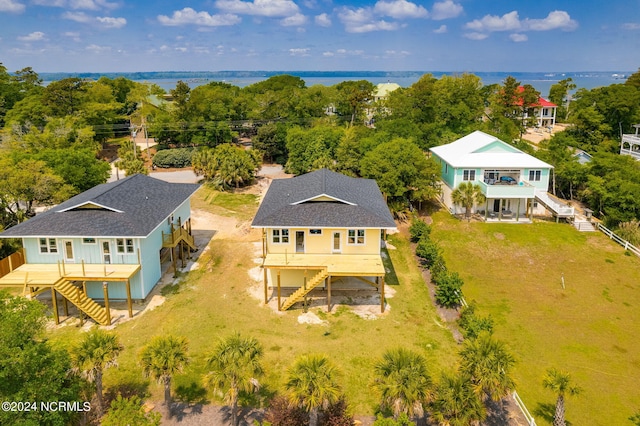 aerial view with a water view