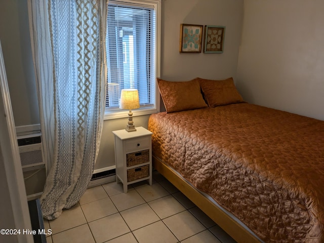 tiled bedroom featuring cooling unit