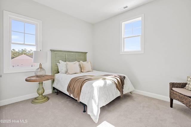 carpeted bedroom with multiple windows