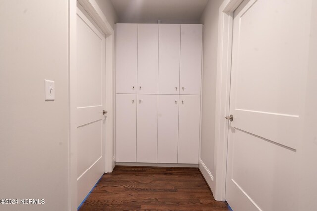 hallway featuring dark wood-type flooring