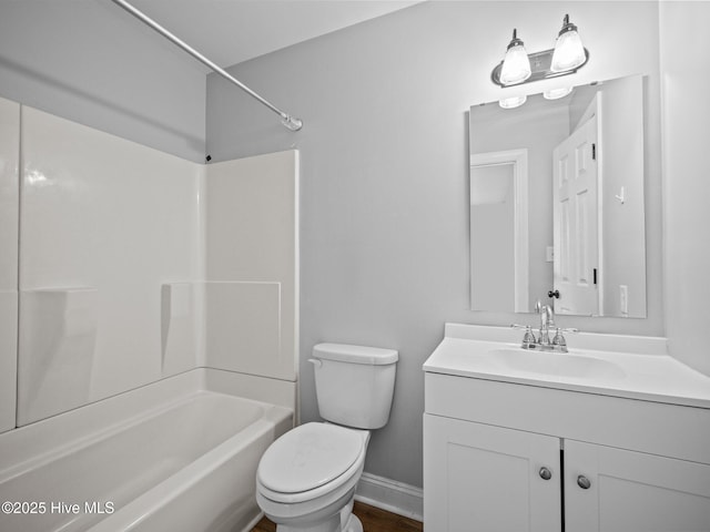 full bathroom featuring vanity, toilet, and shower / bathing tub combination