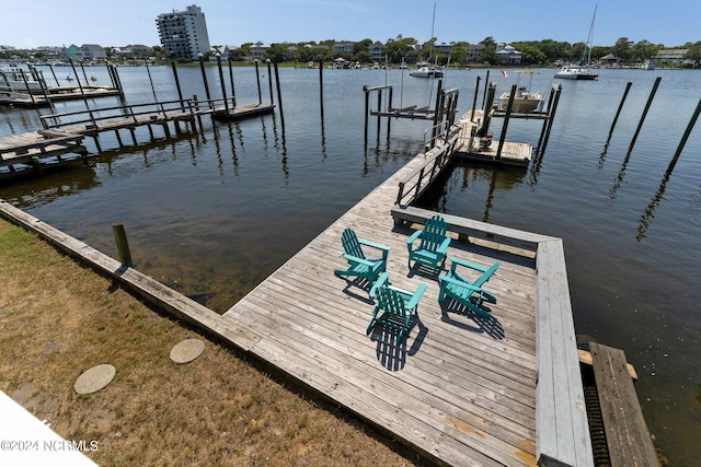 view of dock with a water view