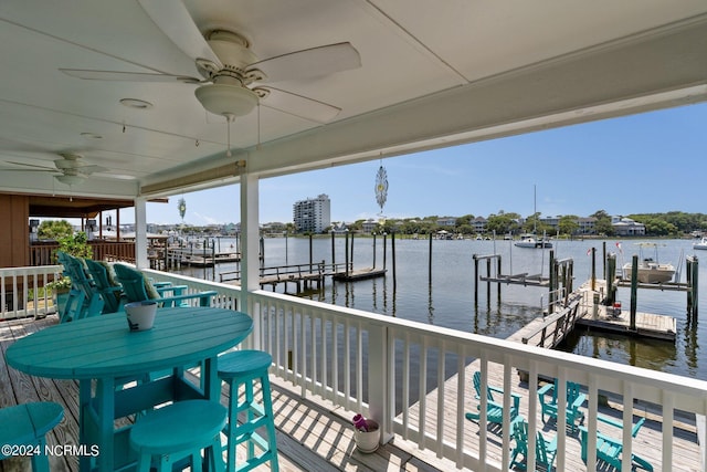 view of dock with a water view