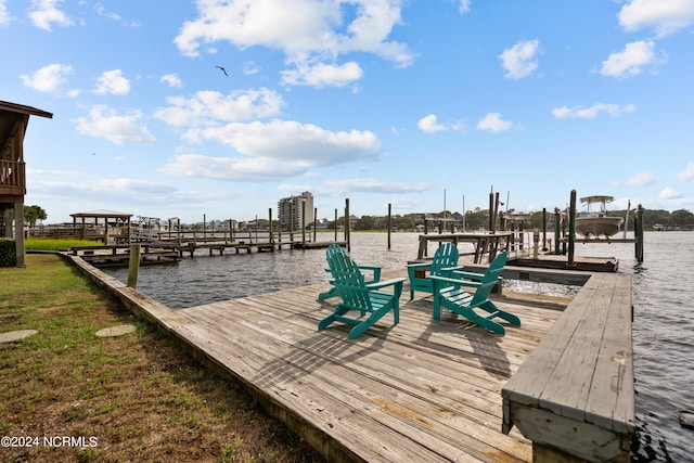 dock area with a water view