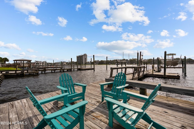 view of dock with a water view