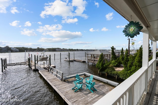 view of dock featuring a water view