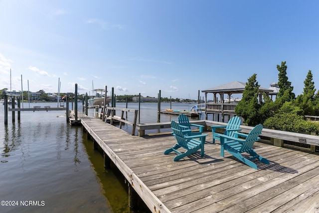 dock area with a water view