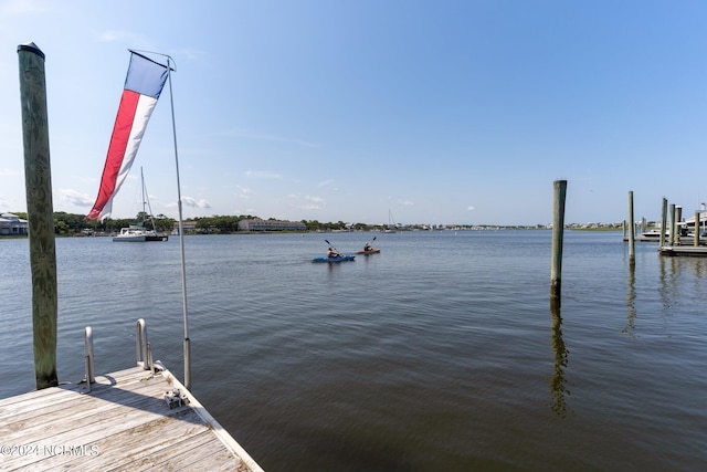 view of dock with a water view