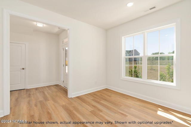 spare room featuring a healthy amount of sunlight and light hardwood / wood-style flooring