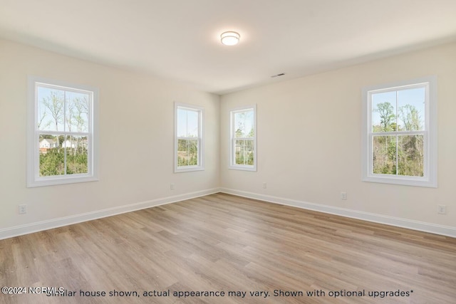 unfurnished room featuring plenty of natural light and light hardwood / wood-style flooring