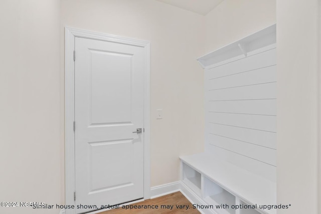 mudroom with hardwood / wood-style flooring