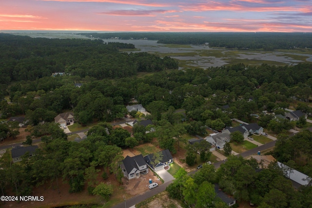 view of aerial view at dusk