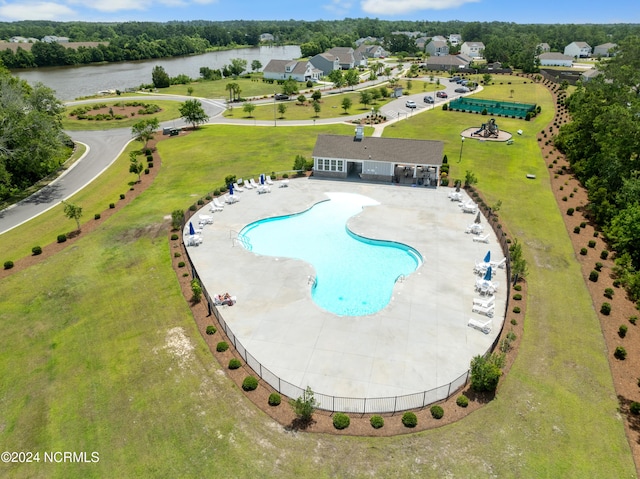 bird's eye view featuring a water view