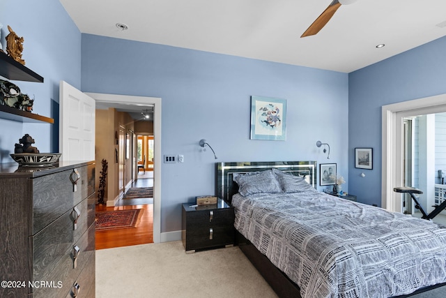 bedroom with carpet floors and ceiling fan